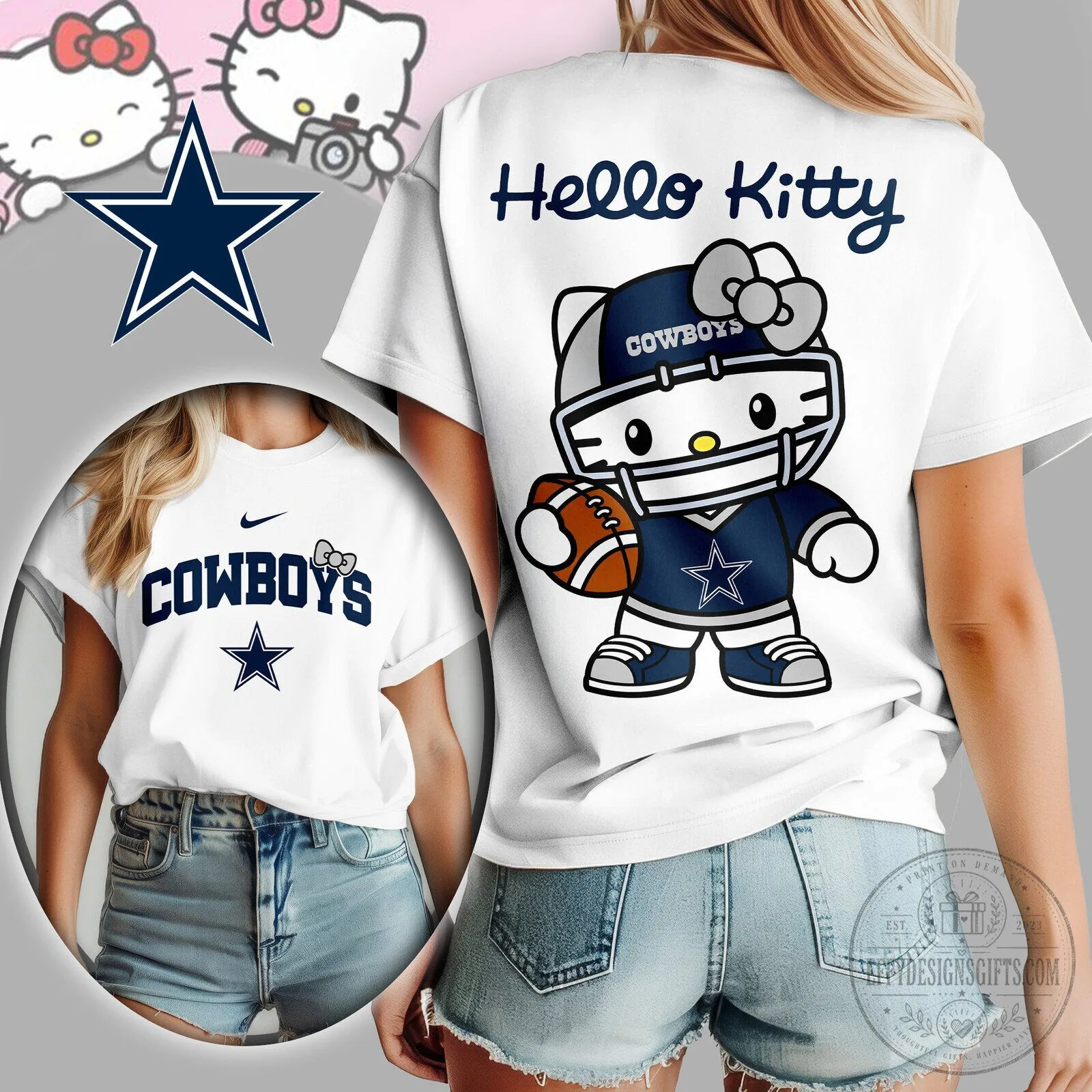 Hello Kitty Football Fan T-Shirt for Dallas Cowboys Supporters