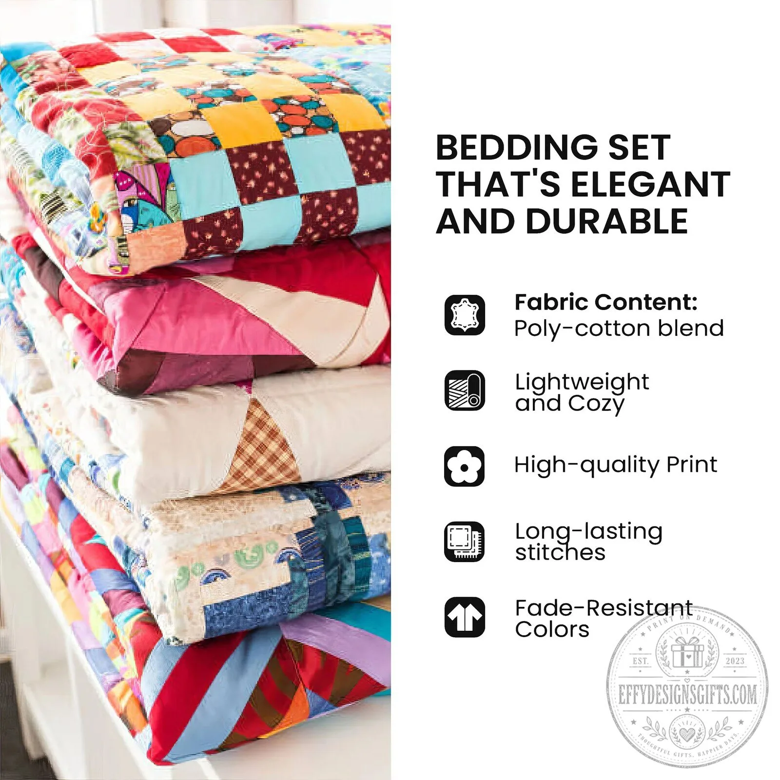 Colorful Poodle Patchwork Quilted Bedding Set 9 Colorful Poodle Patchwork Quilted Bedding Set