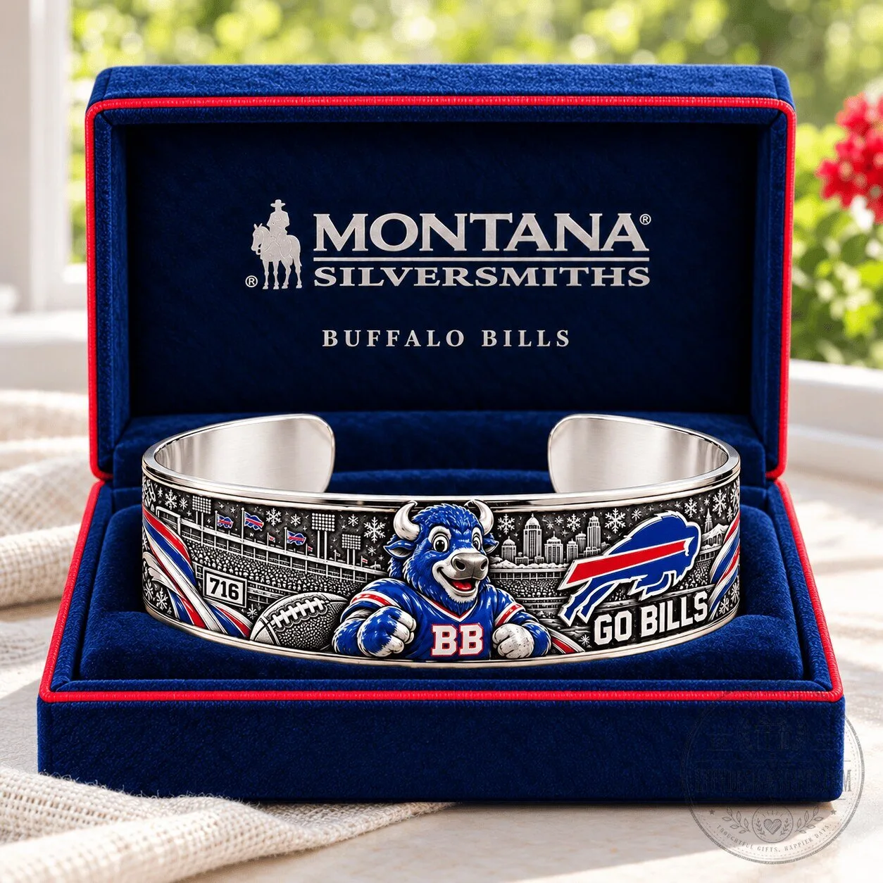 Buffalo Bills Sculpted Collector Cuff Bracelet with Team Mascot and Logo
