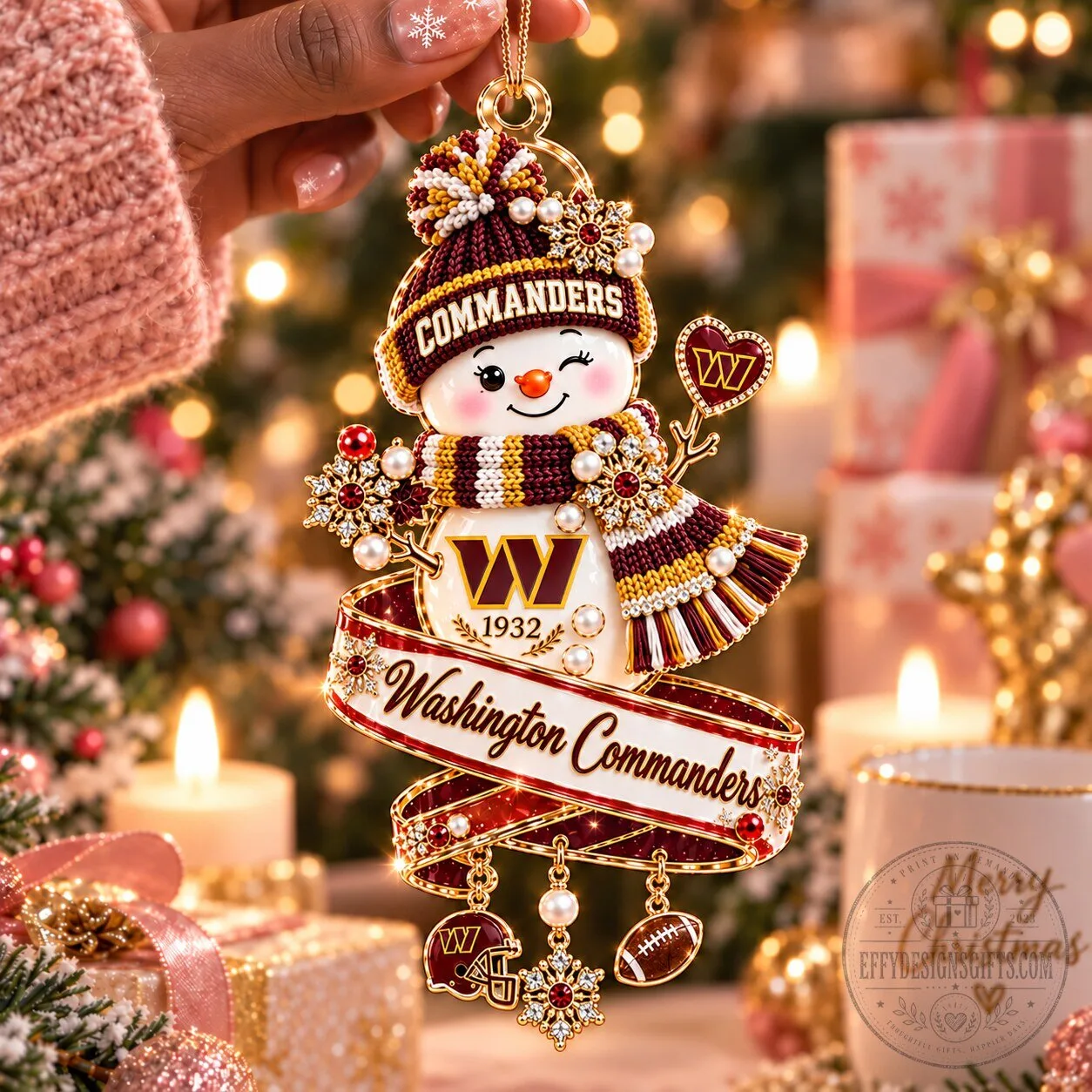 Washington Commanders Snowman Christmas Ornament For Fan