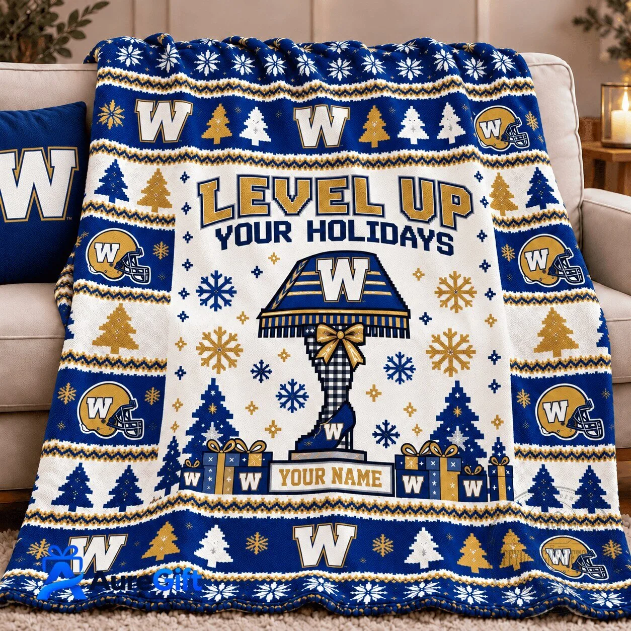 Winnipeg Blue Bombers Christmas Level Up Your Holidays Personalized Fleece Blanket