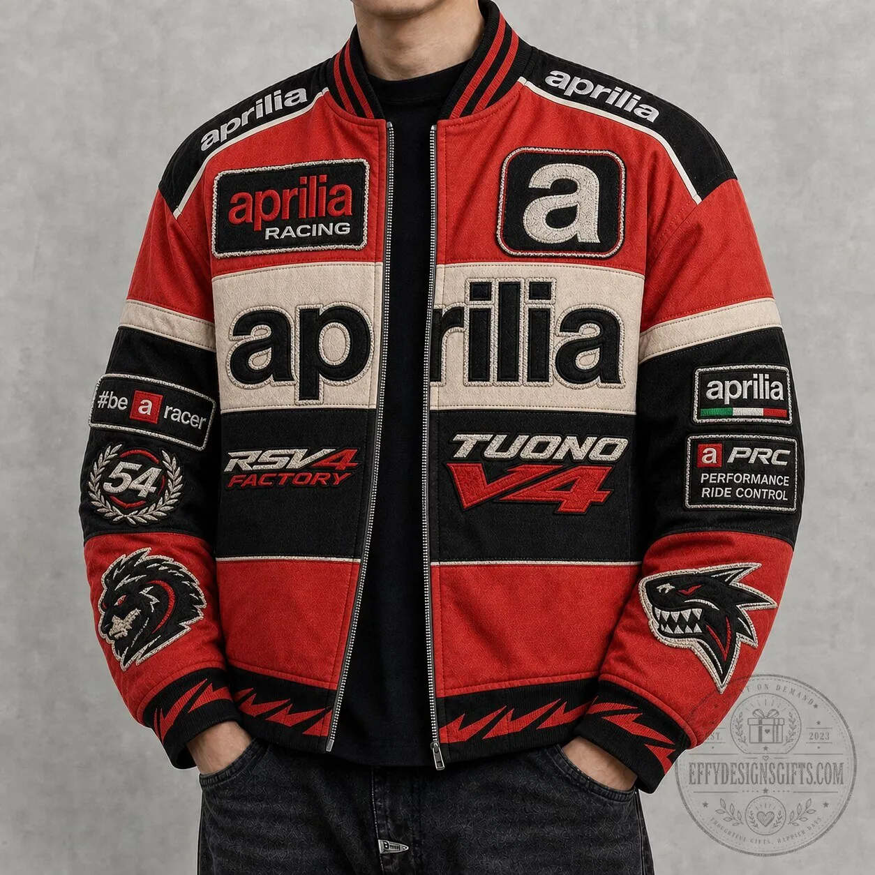 Aprilia Racing Motorcycle Performance Ride Control Bomber Jacket