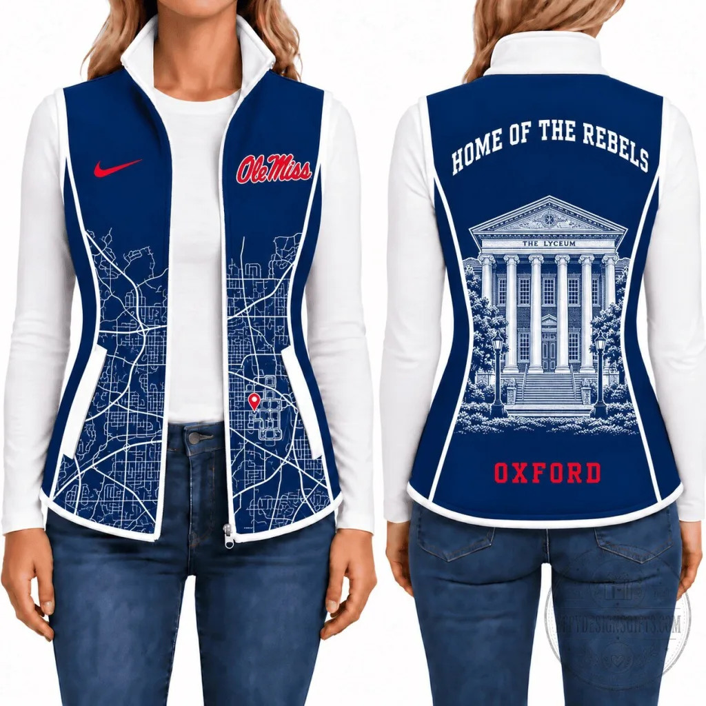 Ole Miss Rebels Oxford Mississippi City Map Women's Fleece Vest Jacket Ole Miss Rebels Oxford Mississippi City Map Women's Fleece Vest Jacket