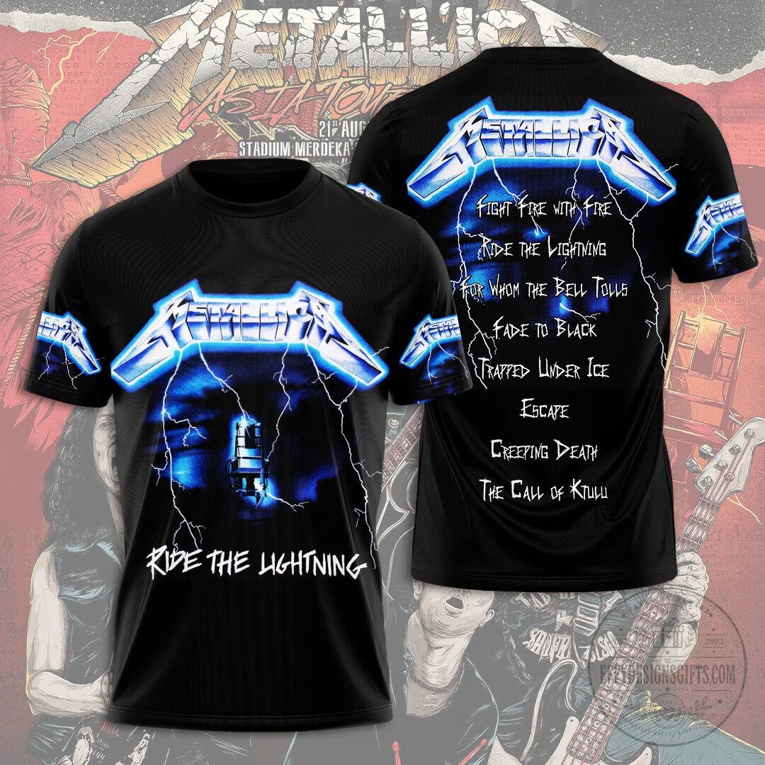 Graphic Tee in Black Featuring Album Art from Metallica's Ride The Lightning