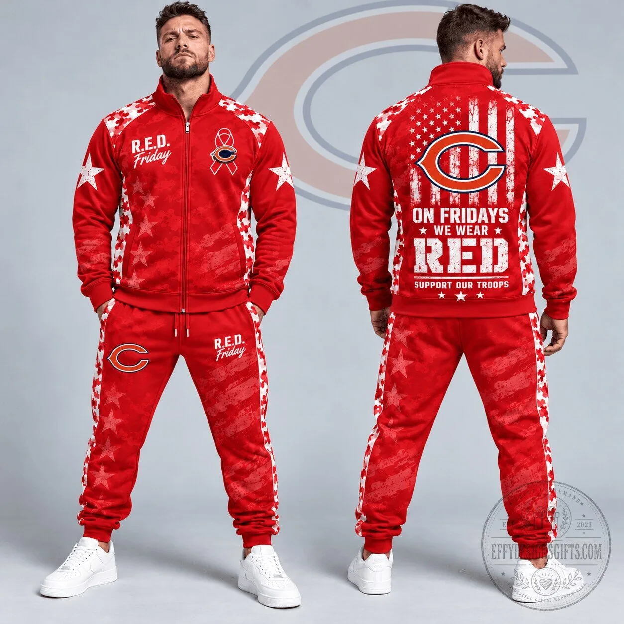 Chicago Bears NFL R.E.D. Friday Military Camouflage Stars and Stripes Hoodie