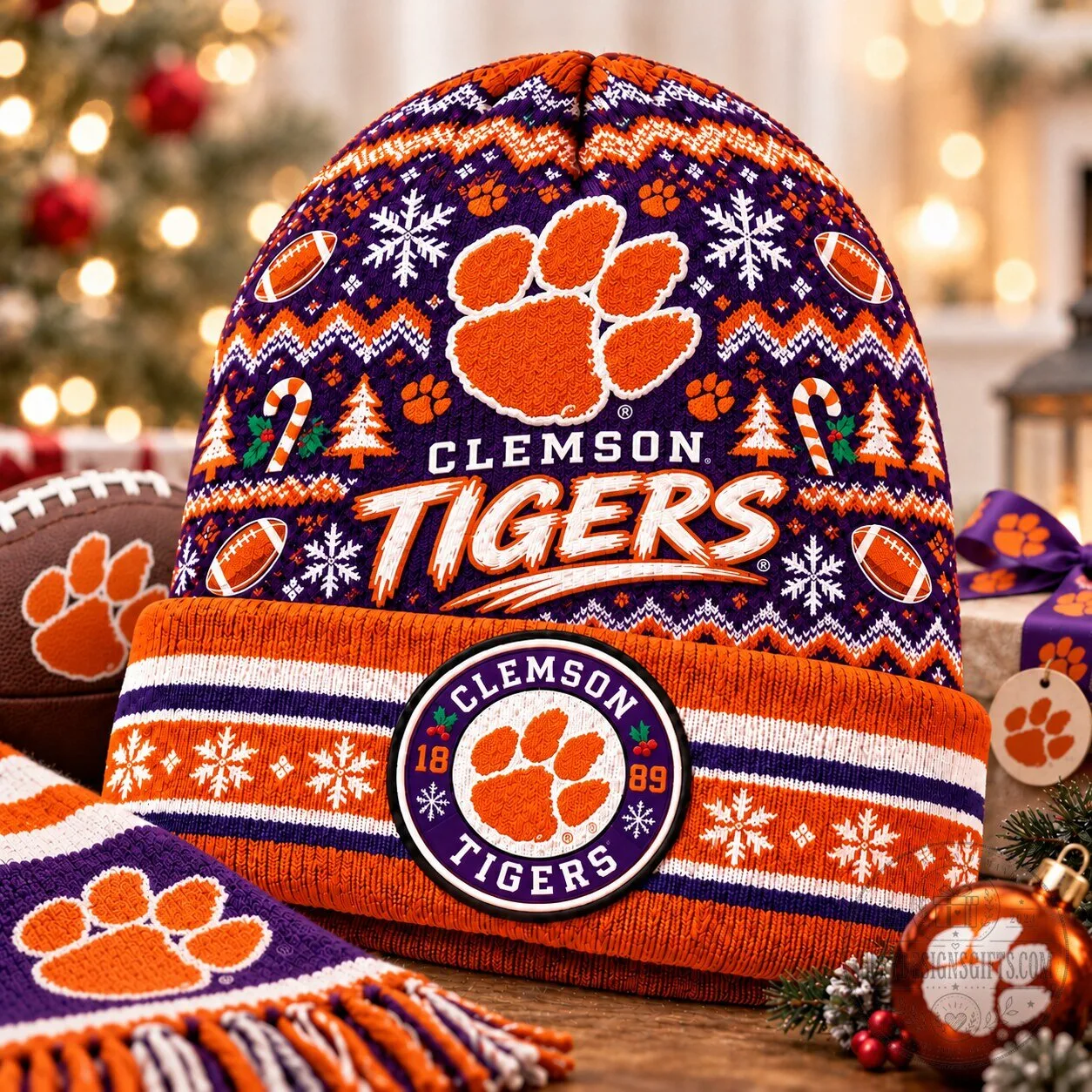 Clemson Tigers Ugly Christmas Sweater Pattern Beanie Hat