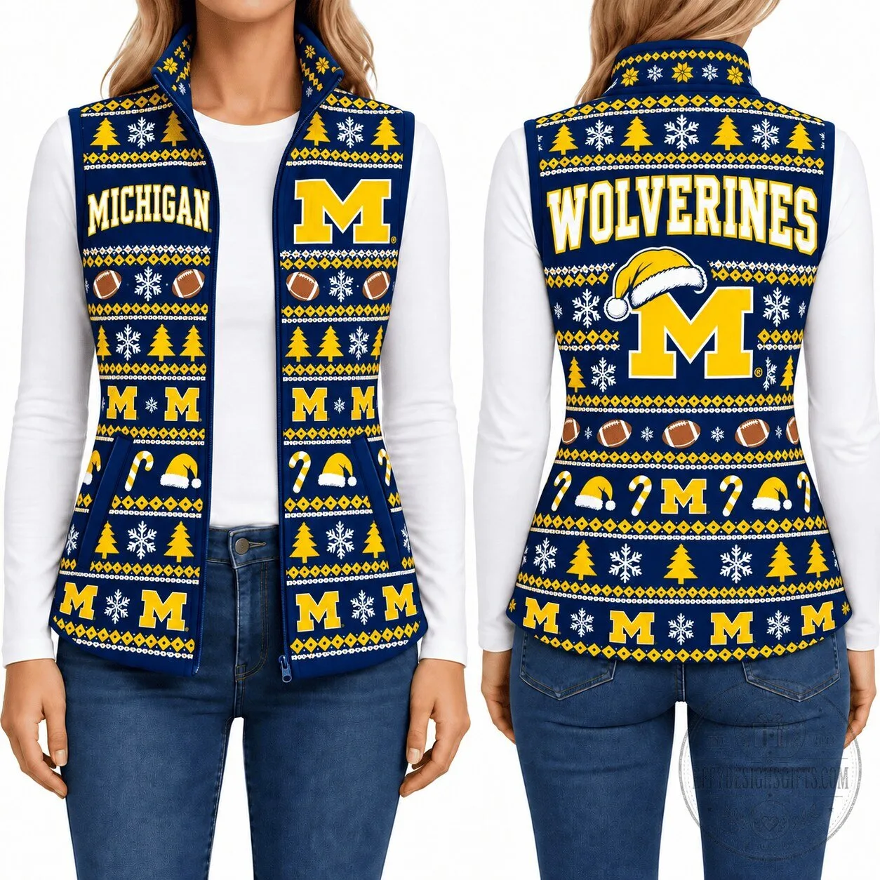 Michigan Wolverines Ugly Christmas Sweater Pattern Women's Fleece Vest