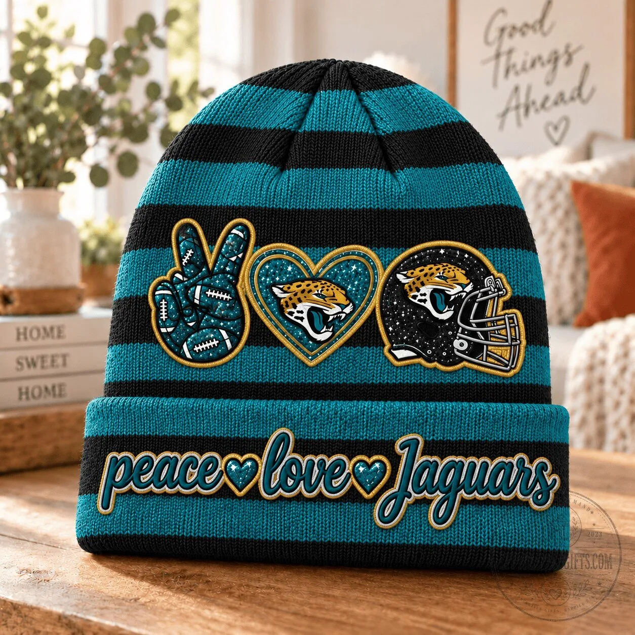 Jacksonville Jaguars Peace Love Jaguars Football Fan Beanie Cap Hat
