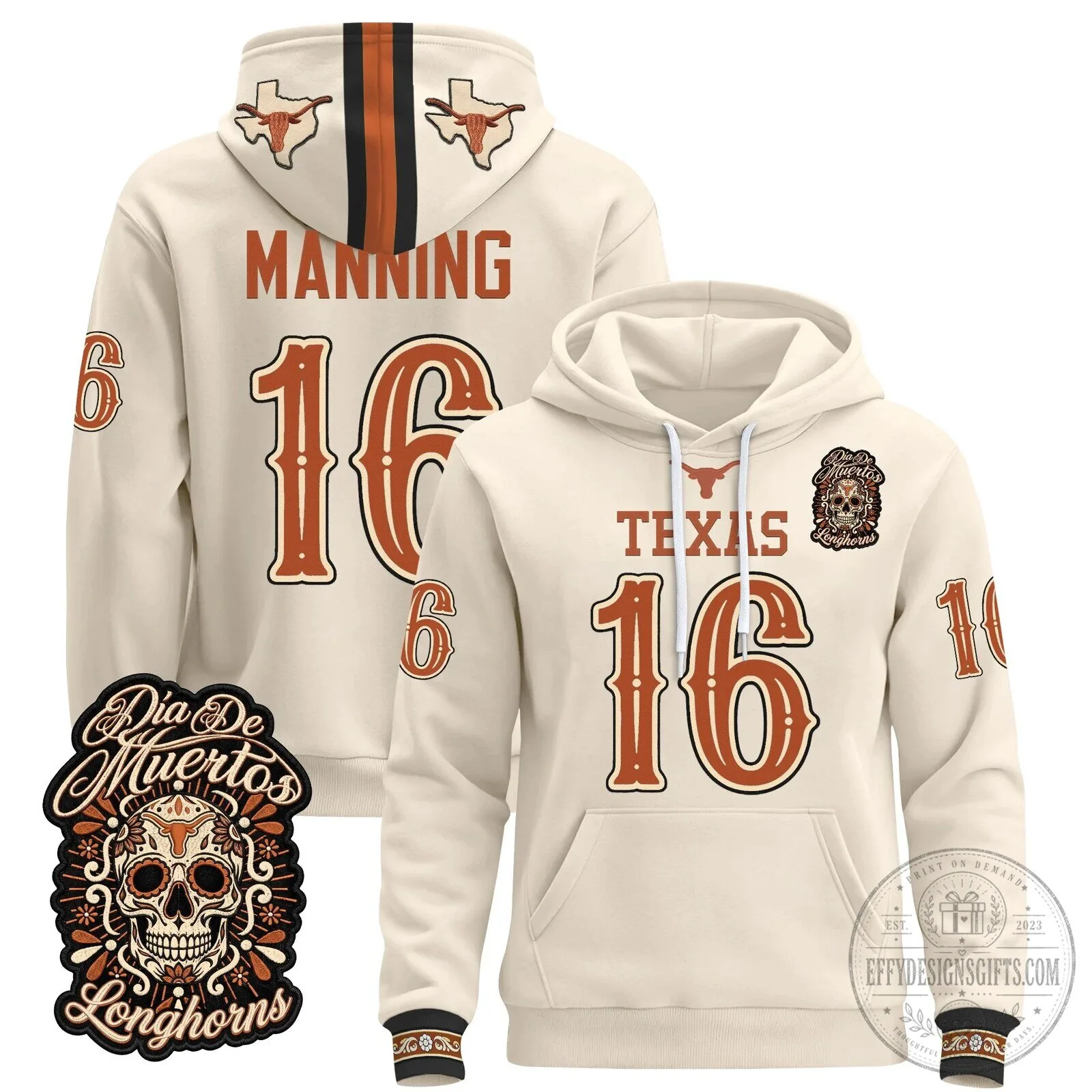 Texas Longhorns Dia de los Muertos Football Team Pullover Hoodie