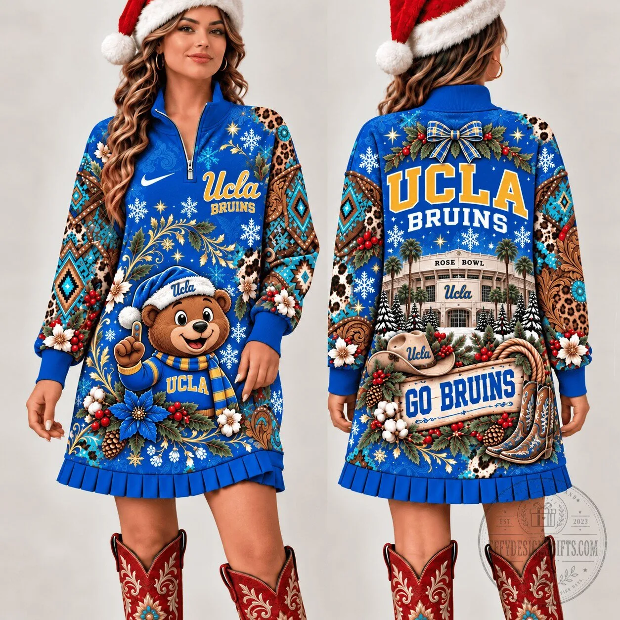 UCLA Bruins Christmas Western Boho Quarter-Zip Sweatshirt Dress