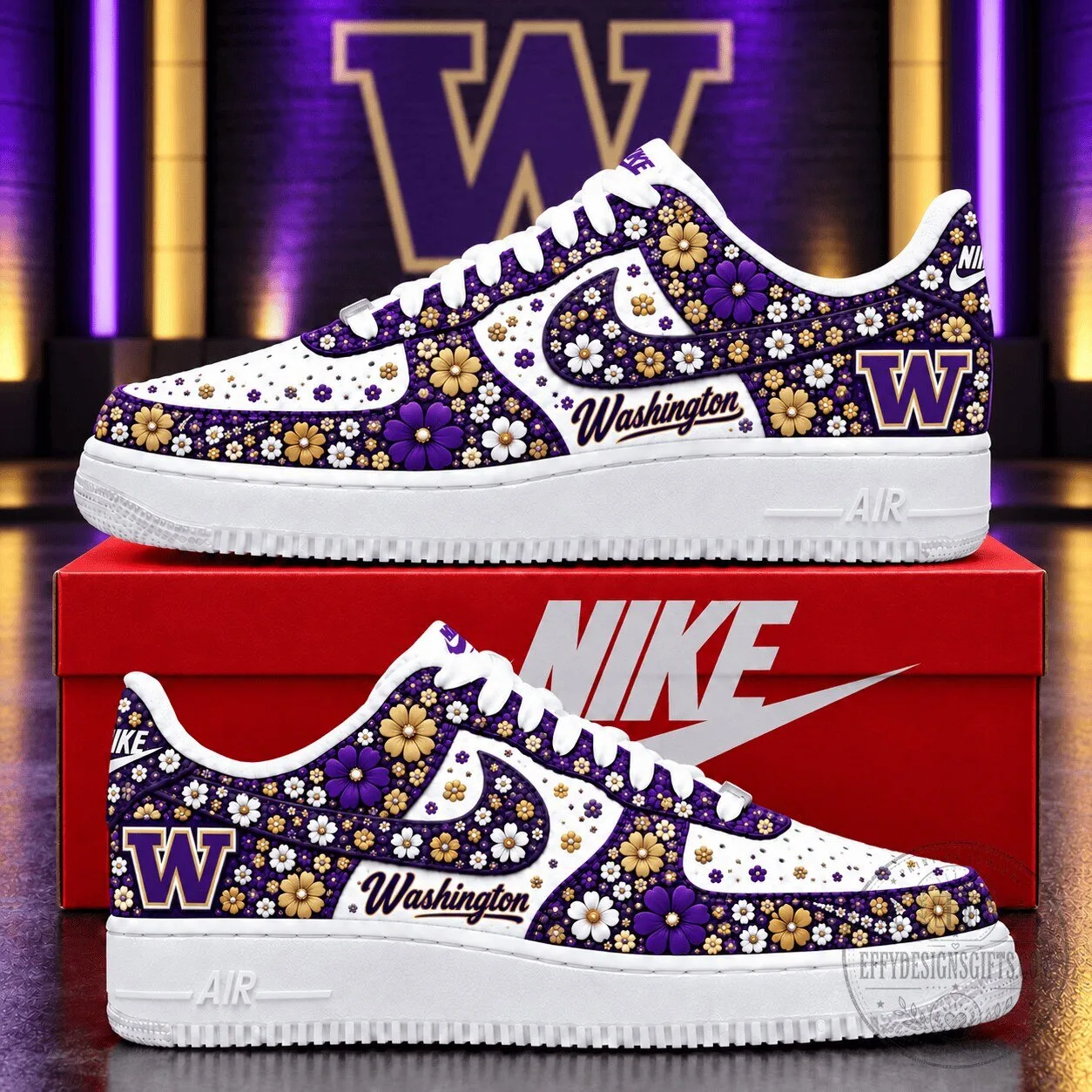 Washington Huskies Floral Pattern Custom Shoes