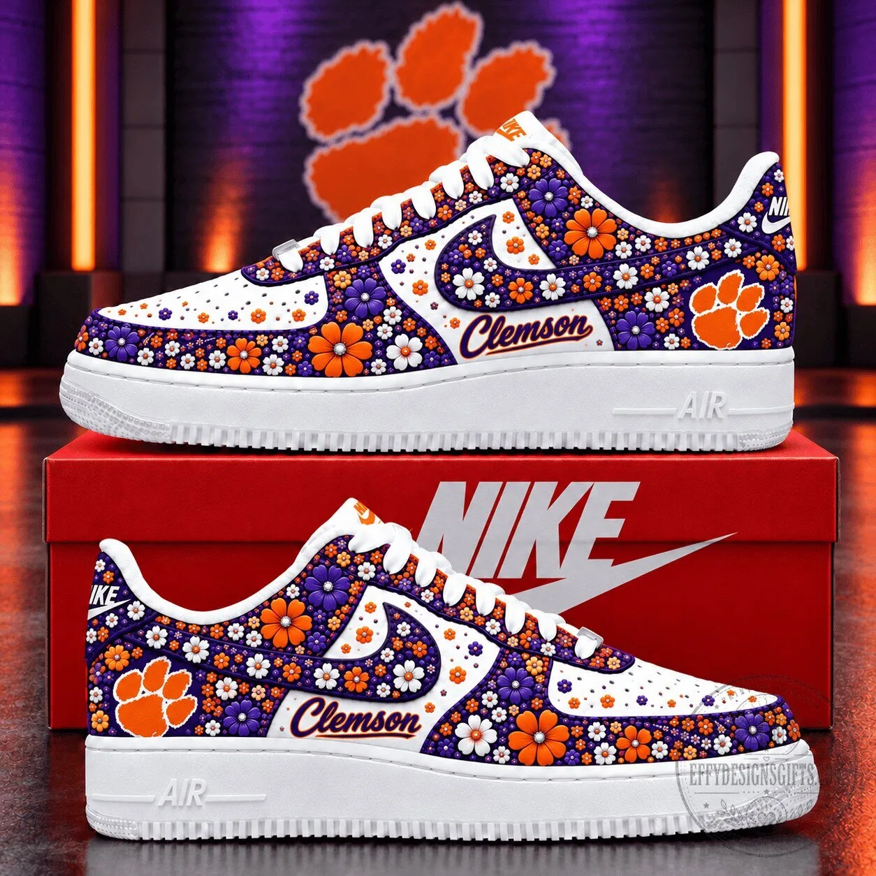 Clemson Tigers Floral Pattern White Athletic Shoes