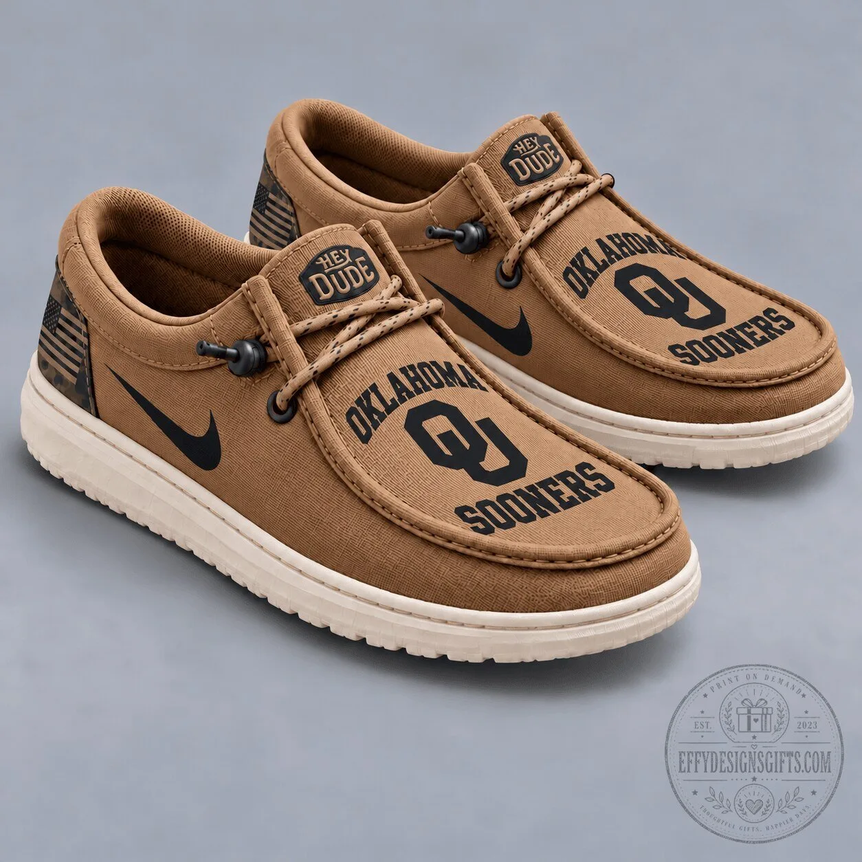 Oklahoma Sooners NCAA Vintage Military Brown Loafer Shoes