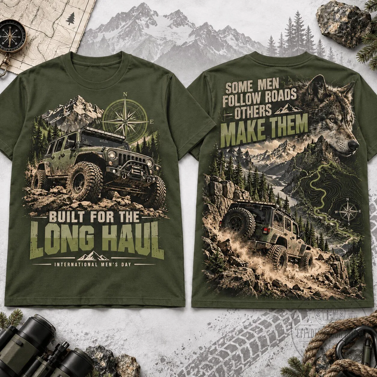 Jeep Off Road Built For The Long Haul Mountain Wolf Graphic T-Shirt