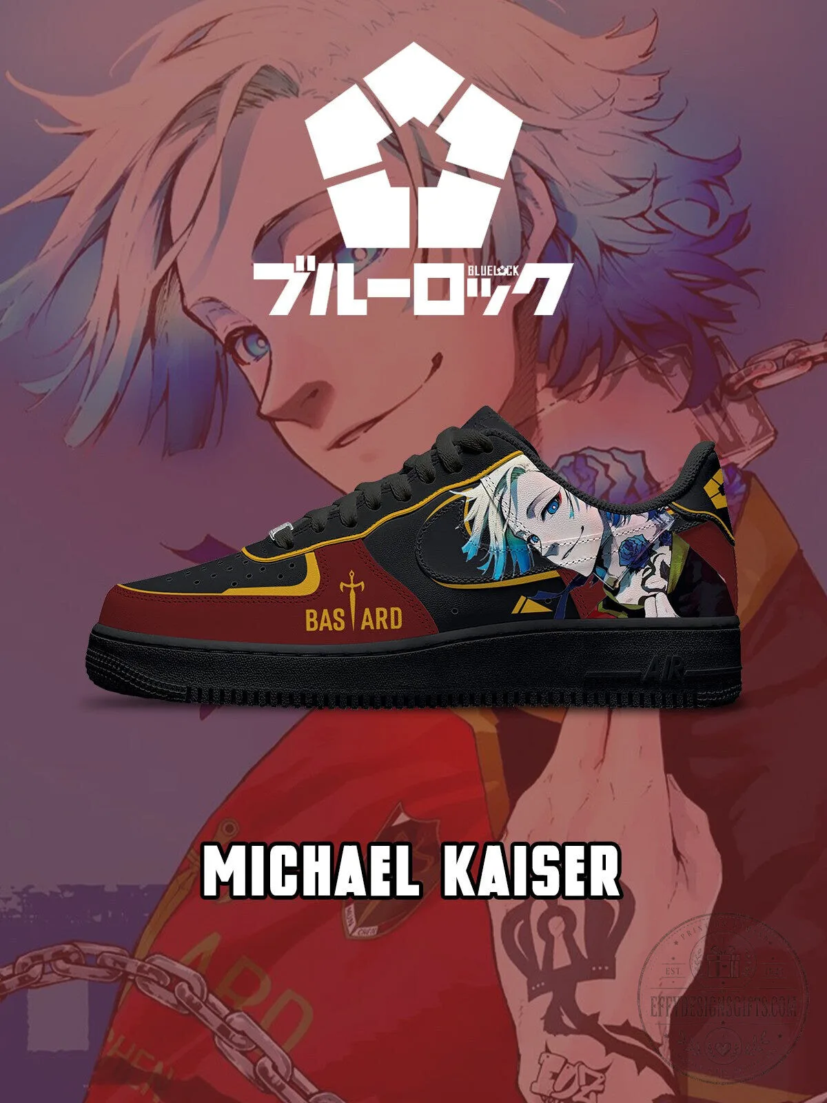 Blue Lock Michael Kaiser Anime Character Black and Red Athletic Sneakers 1 Blue Lock Michael Kaiser Anime Character Black and Red Athletic Sneakers